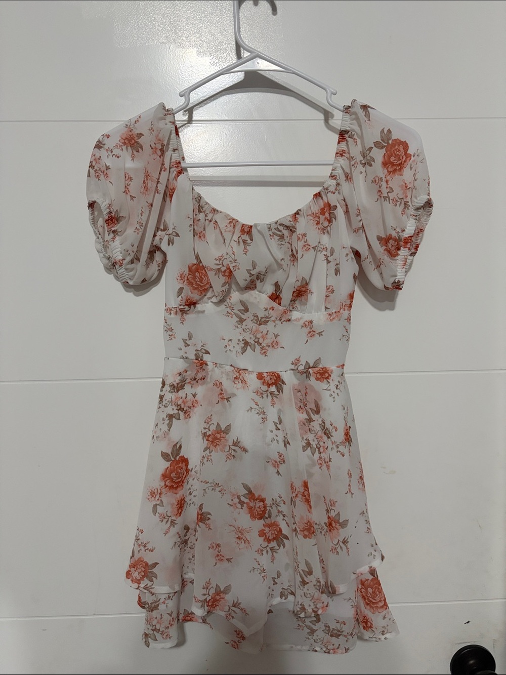 Justify White Mini Dress with Coral Floral Print